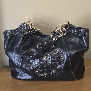 Solina Black Leather Gold Bag Purse Handbag